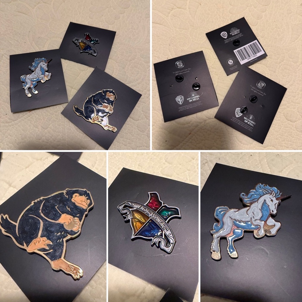 Enamel Pin Set - Hogwarts, Unicorn,  and Niffler